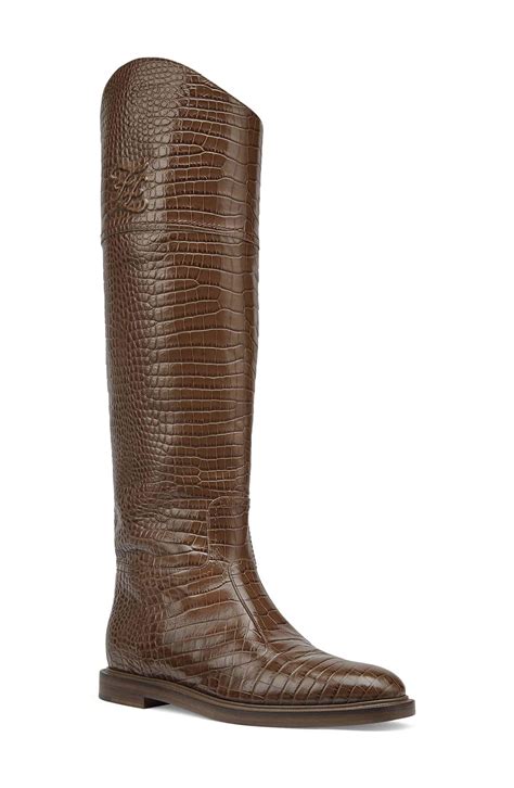 karligraphy logo croc embossed riding boot fendi|Fendi .